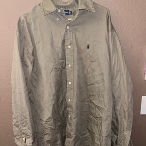 Ralph Lauren Shirt Men L Blake Cotton Brown Red Pony Button Front